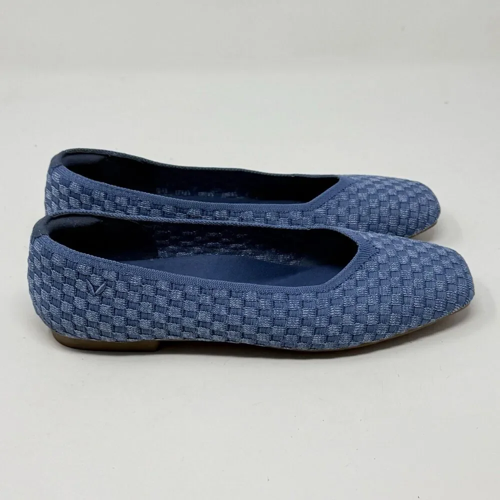 Vivaia Margot Walker Flats Shoes Womens 8.5 EU 39.5 Blue Woven V-Cut Square Toe